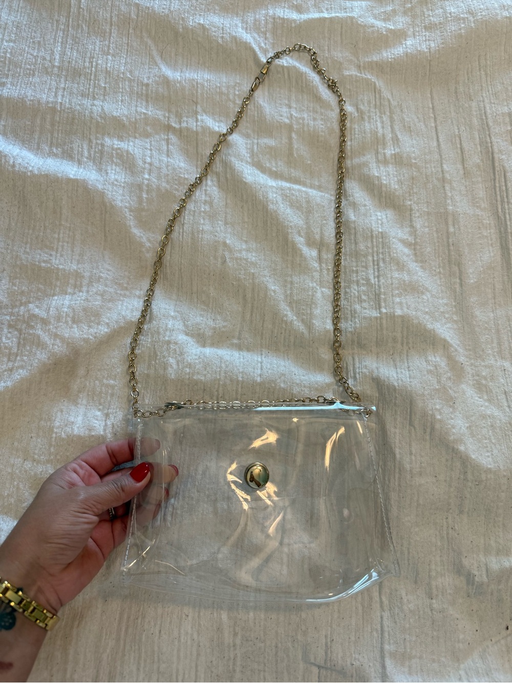Clear Crossbody Bag with Gold Chain Strap